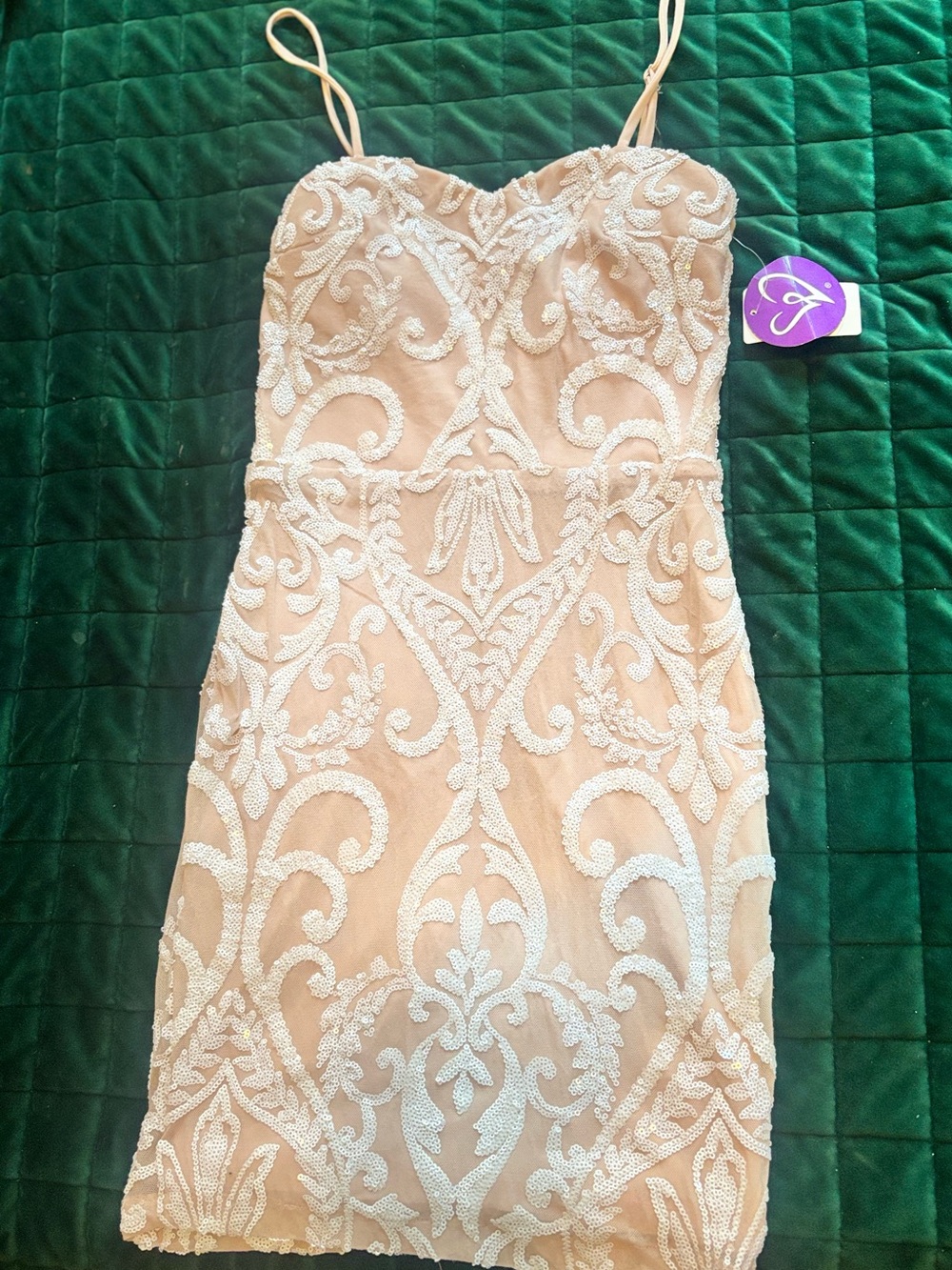 Windsor Nude Mini Dress with White Beaded Lace